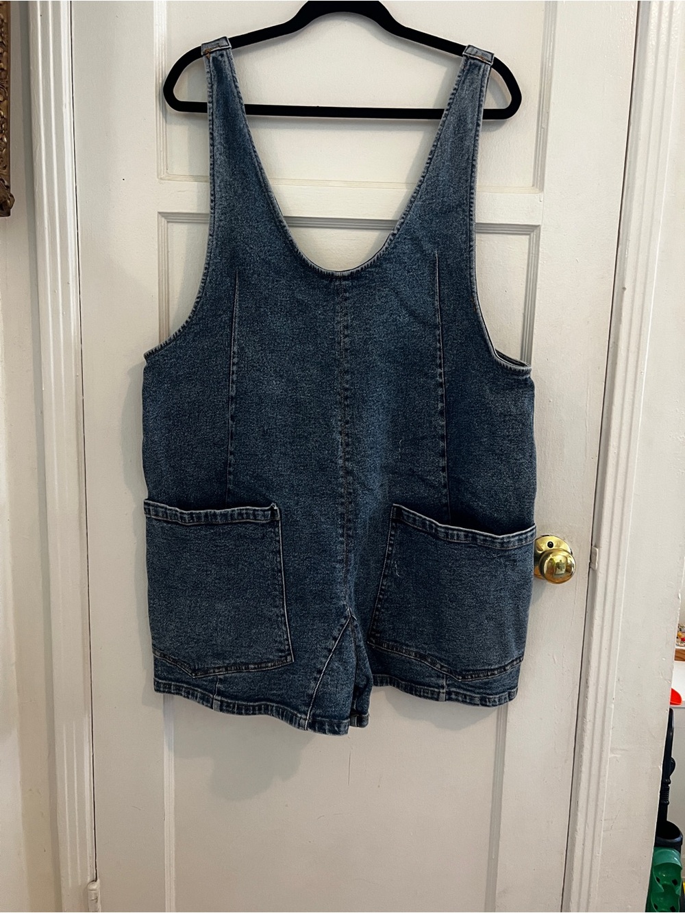 Maternity Denim Short Overalls Romper in Washed Blue